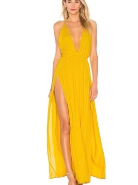 Indah REVOLVE Revival River Plunge hater Maxi Dress Festival Boho Backless $240